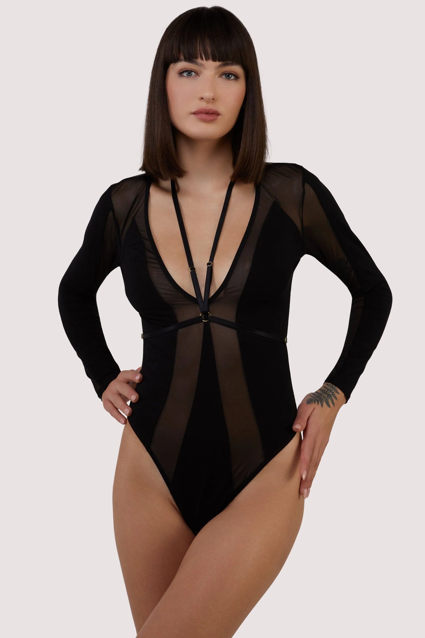 Morgan Panelled Mesh And Micro Plunge Body In Black - Wolf & Whistle - BraTopia