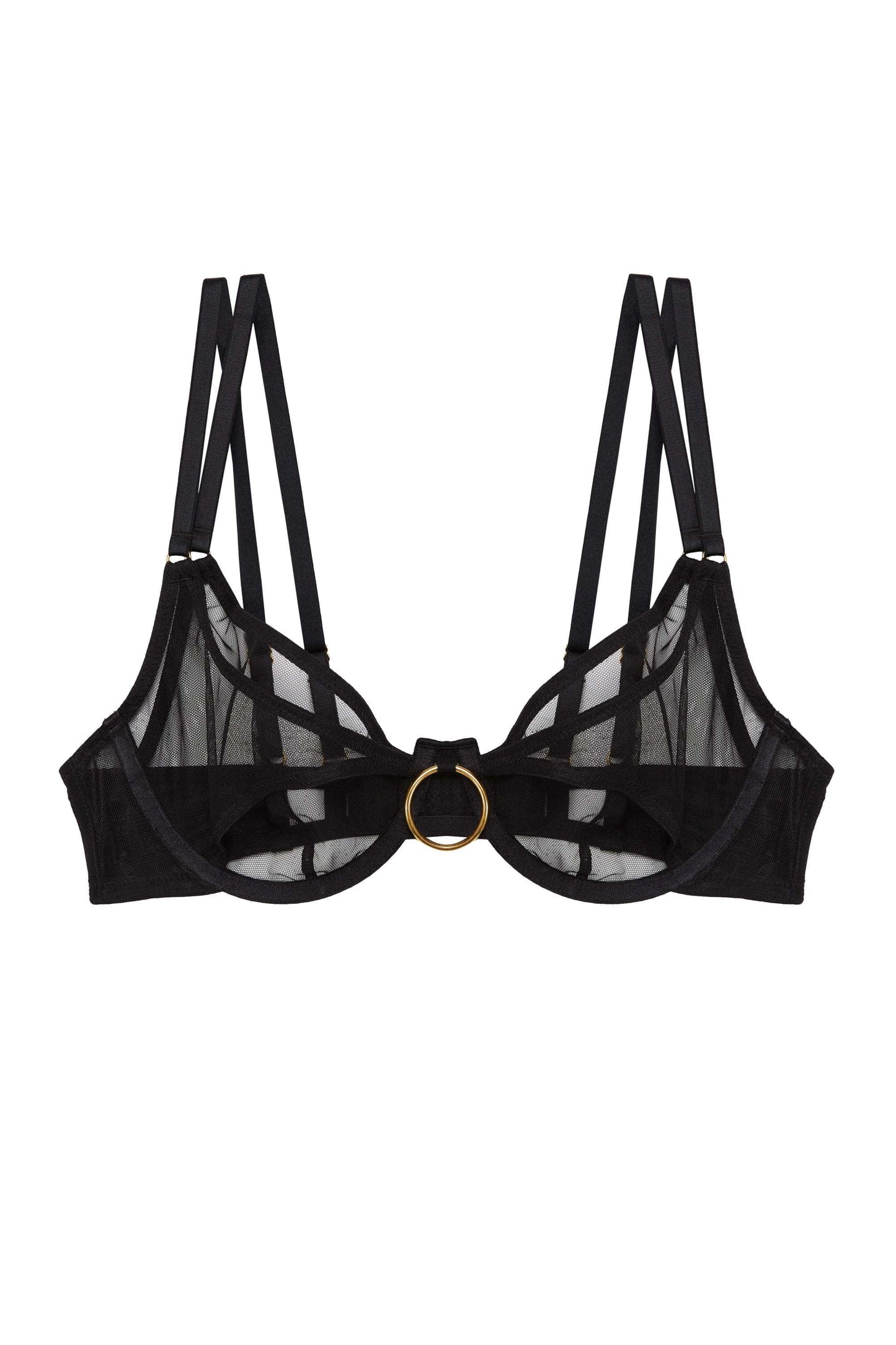 Emilia Mesh Double Ring Bra In Black - Wolf & Whistle