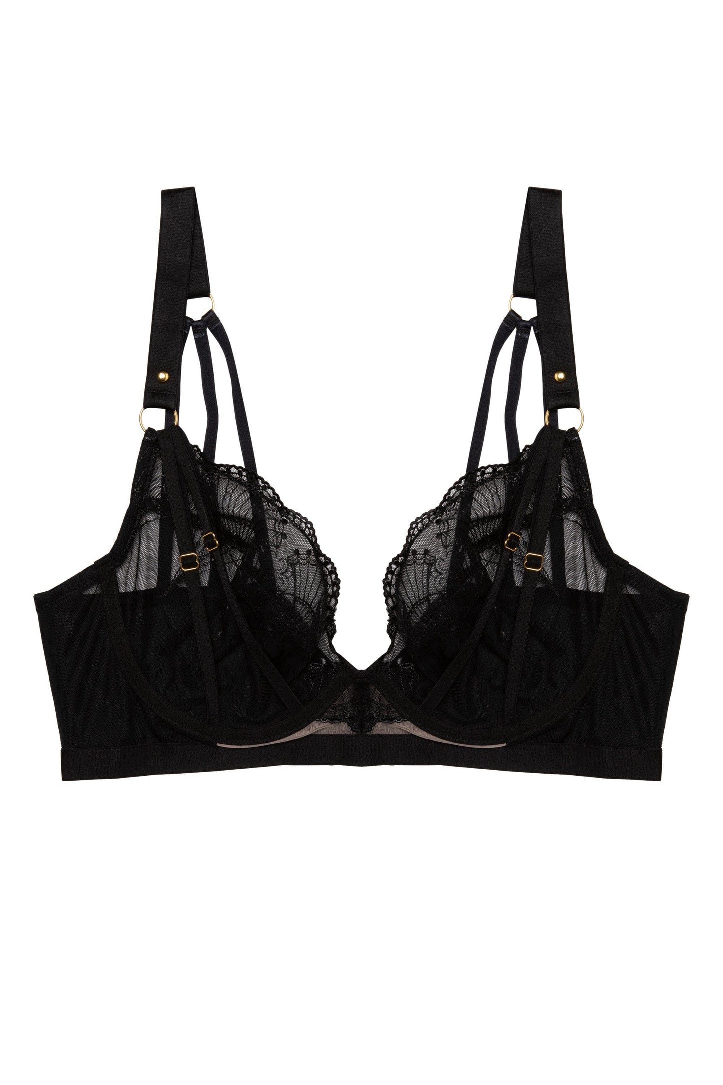Pippa Deco Embroidered Caged Plunge Bra In Black - Wolf & Whistle - BraTopia