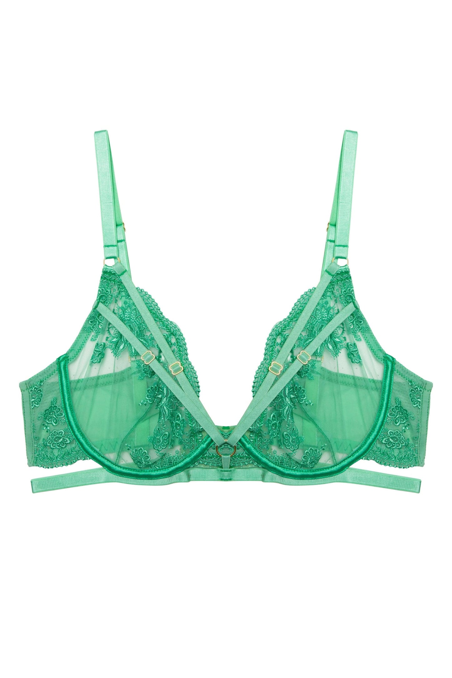 Sarina Embroidery Strap Plunge Bra In Green - Wolf & Whistle - BraTopia