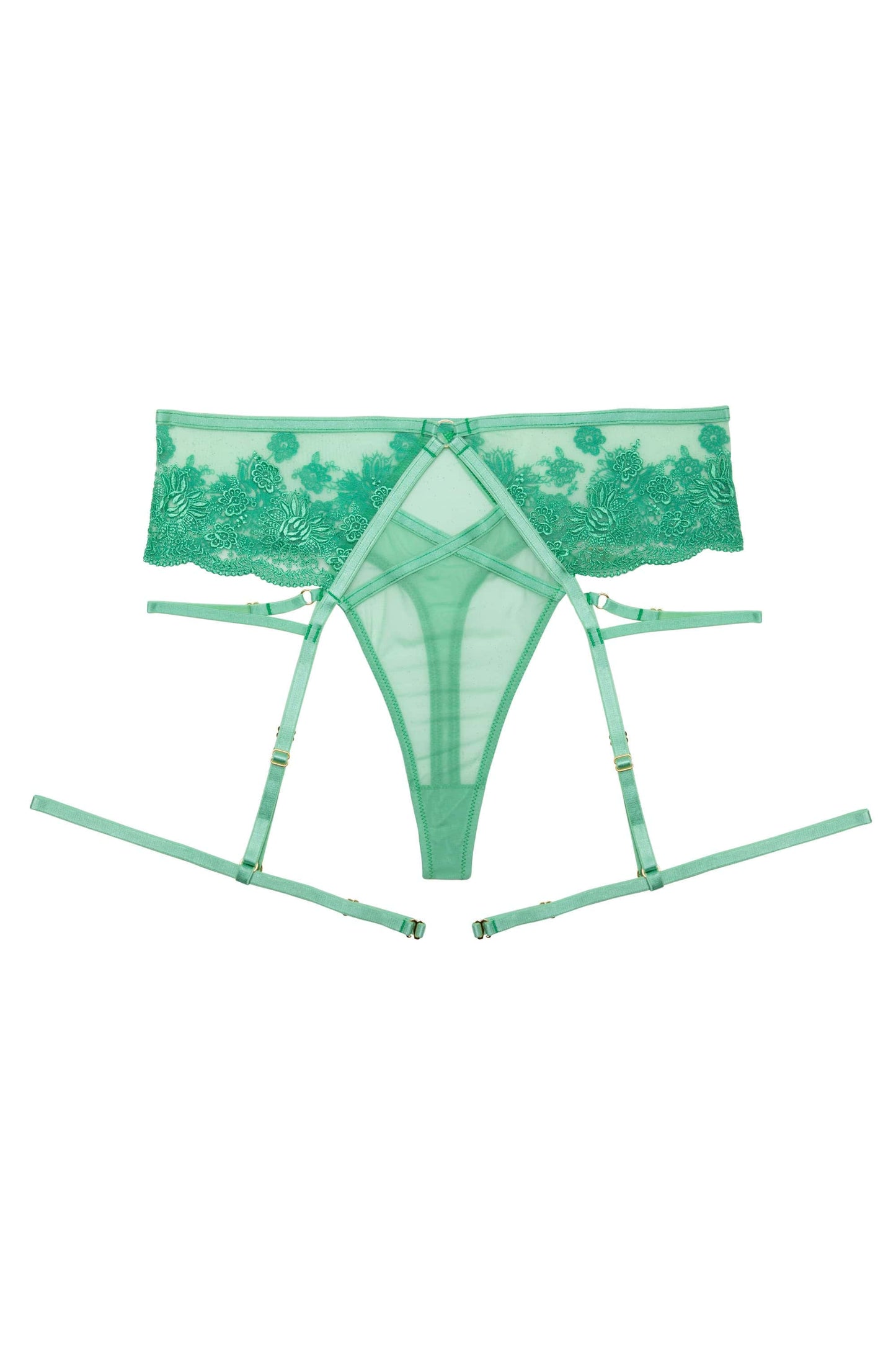 Sarina Embroidery High Waist Suspender Brief In Green - Wolf & Whistle - BraTopia