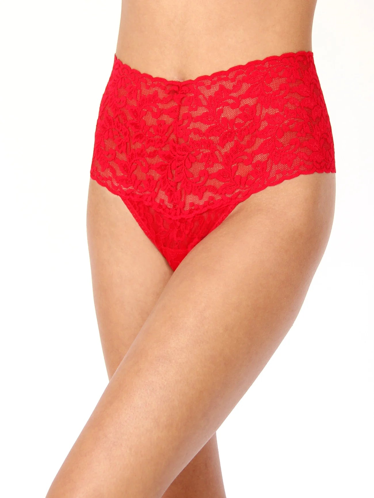 Romantic Corded Lace High-Waist Thong Panty in Red
