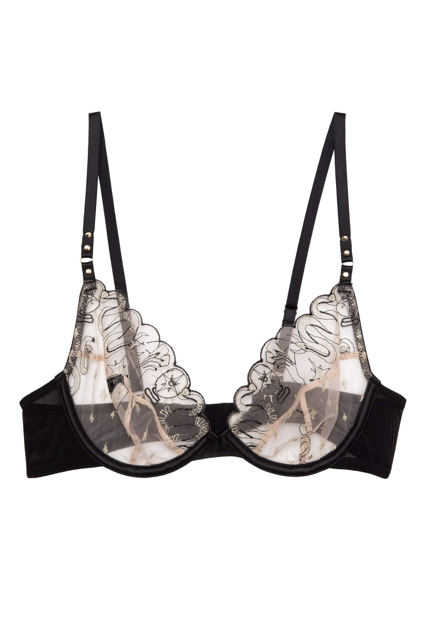 Anna Mystical Embroidered Plunge Bra In Black - Playful Promises - BraTopia