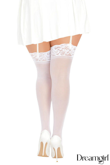 Sheer Thigh High With Lace Top in White - Jolar Speck