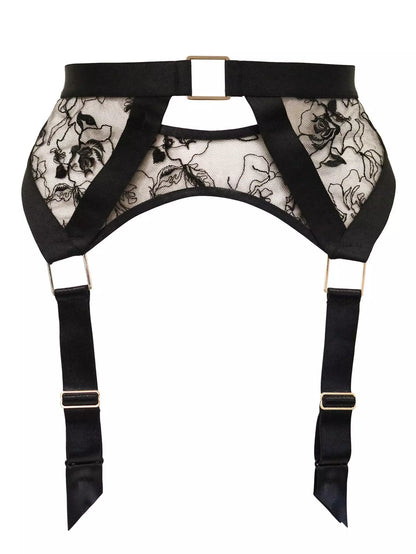 India Embroidery Suspender In Black - Pour Moi