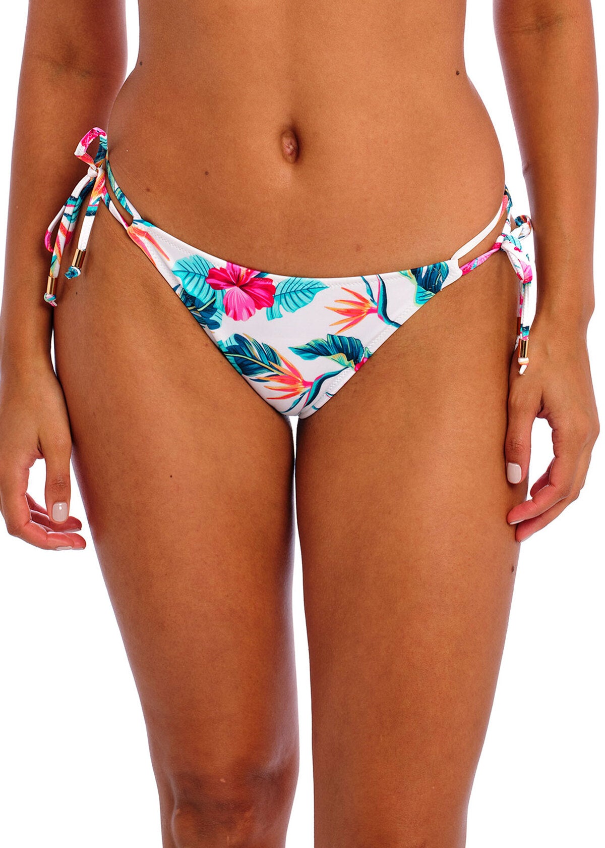 Palm Paradise Tie Side Bikini Brief In White - Freya