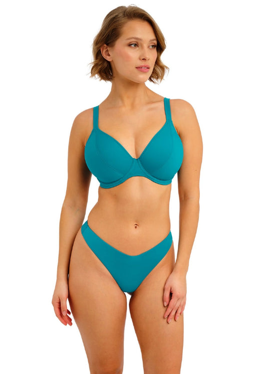 Jewel Cove High Apex Bikini Top In Plain Moonstone - Freya