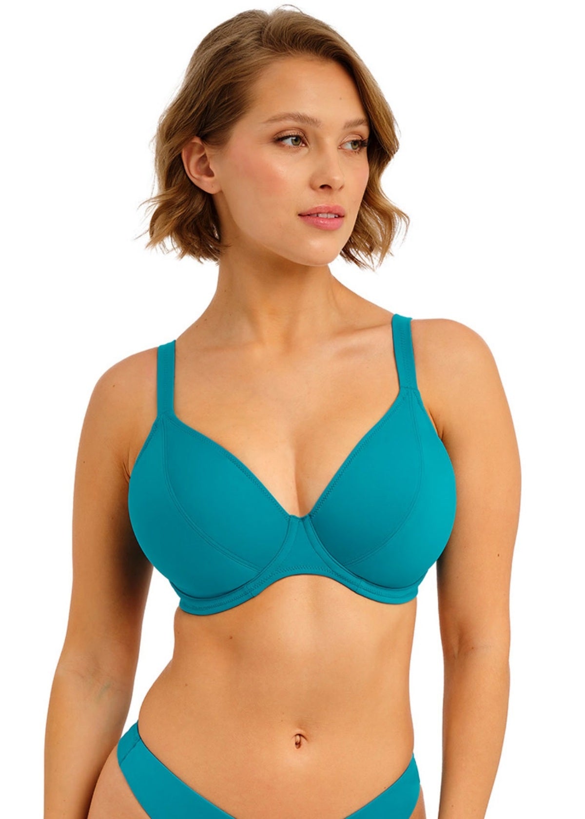Jewel Cove High Apex Bikini Top In Plain Moonstone - Freya