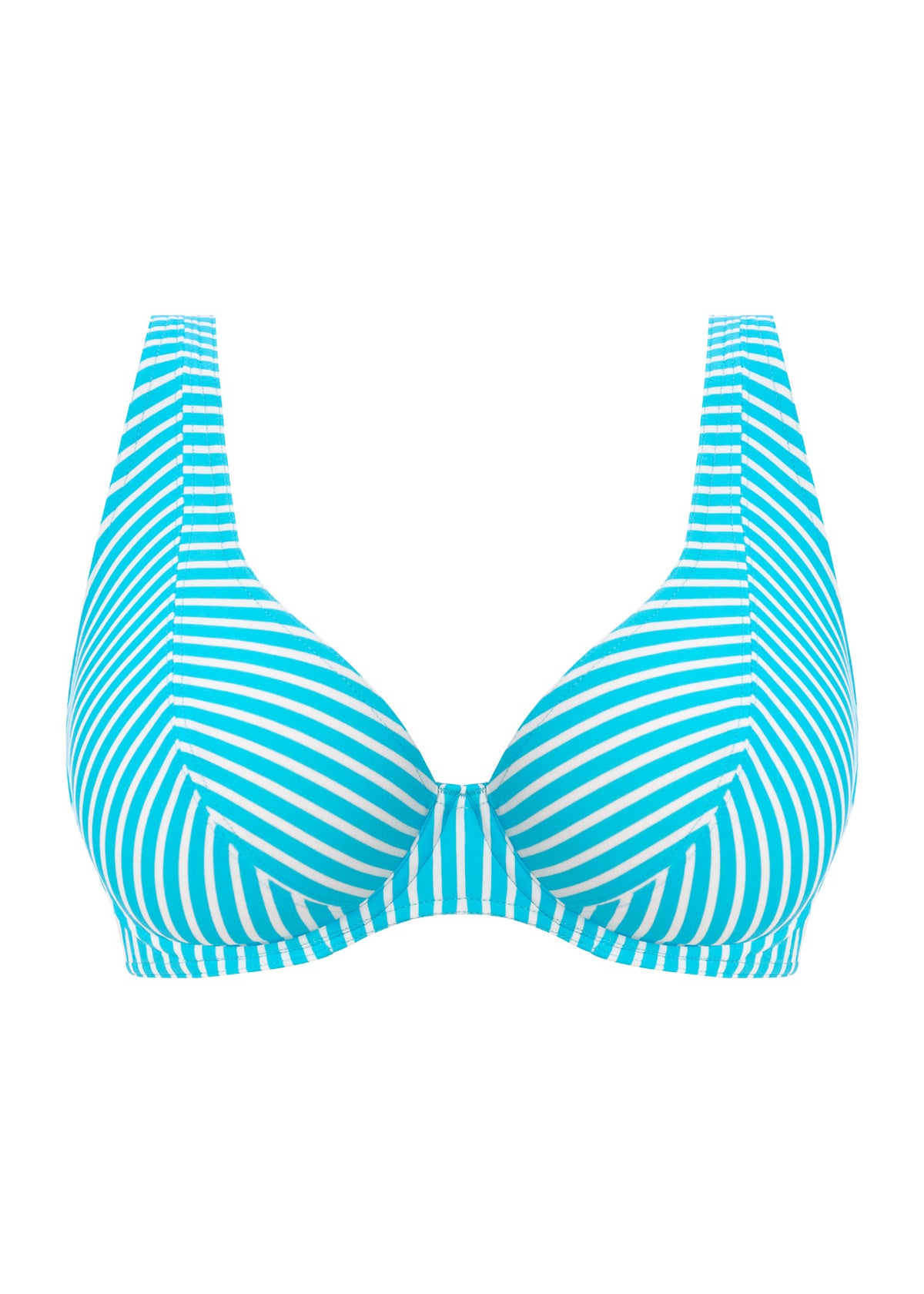 Jewel Cove High Apex Bikini Top In Stripe Turquoise - Freya