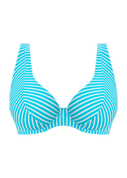 Jewel Cove High Apex Bikini Top In Stripe Turquoise - Freya