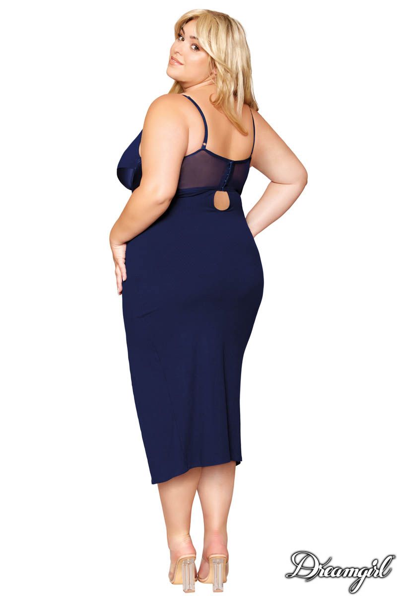 Rib Midi Slip In Navy - Dreamgirl