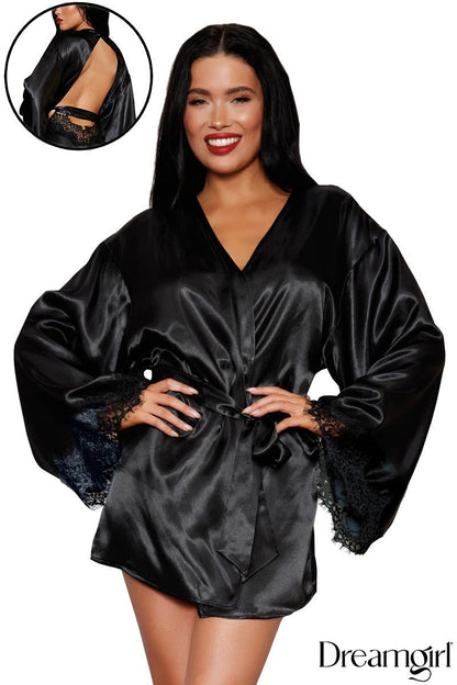 Open Back Robe in Black - Dreamgirl