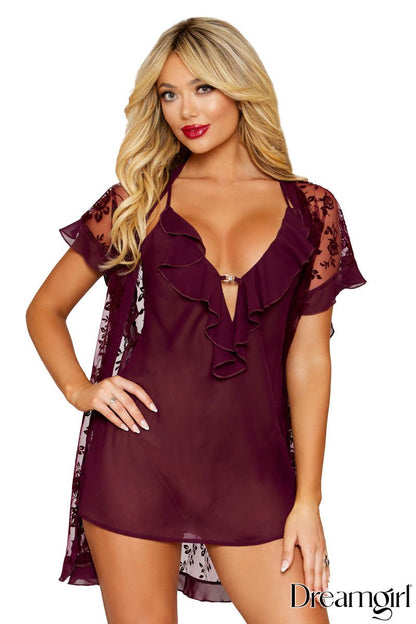 2 Pc Robe Babydoll in Cherry - Dreamgirl