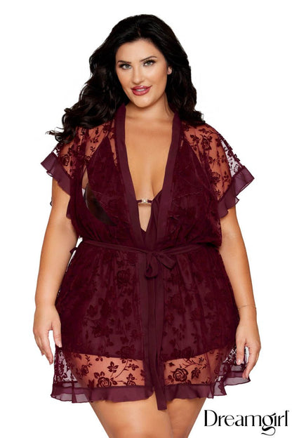 2 Pc Robe Babydoll in Cherry - Dreamgirl