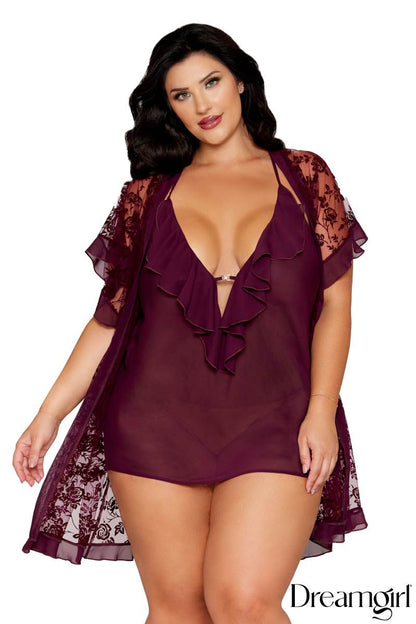 2 Pc Robe Babydoll in Cherry - Dreamgirl