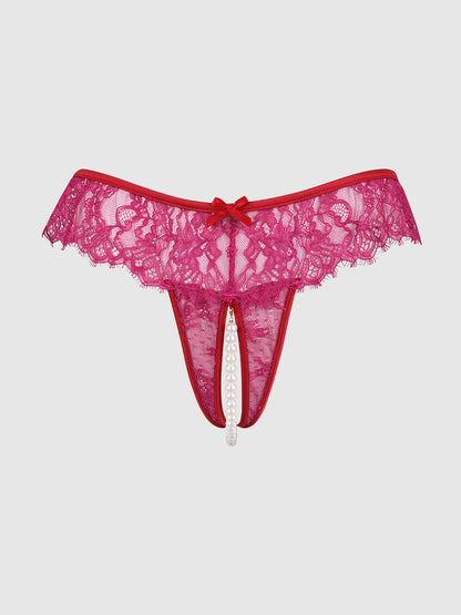 Jocelyn Lace & Pearl Crotchless Thong | House of Desire