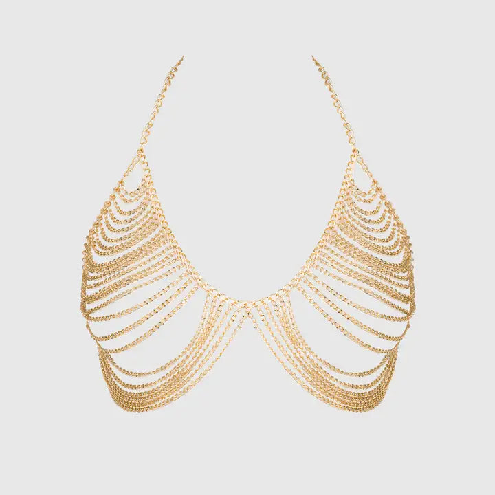 Chain Drape Bralette In Gold - House of Desire