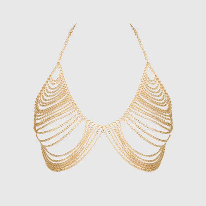Chain Drape Bralette In Gold - House of Desire