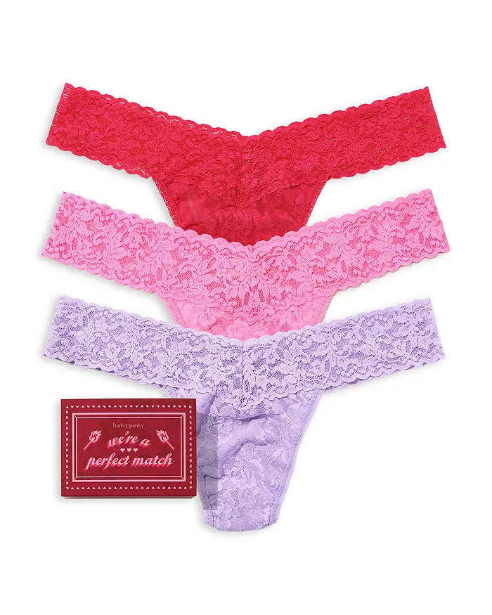 VDAY Matchbox 3PK Low Rise Thong In Cool Lavender, Taffy & Coral - Hanky Panky