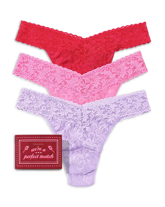 VDAY Matchbox 3PK Original Rise Thong In Cool Lavender, Taffy & Coral - Hanky Panky