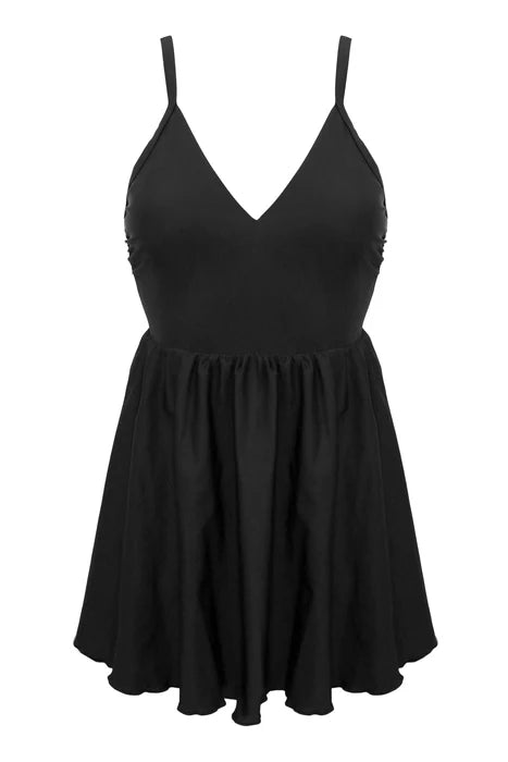 Standalone Suit Fiji V Neck Tummy Control Skirted Swimsuit In Black - Pour Moi
