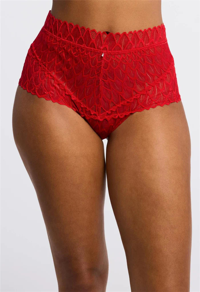 Lacy High Waist Brief In Sweet Red - Montelle