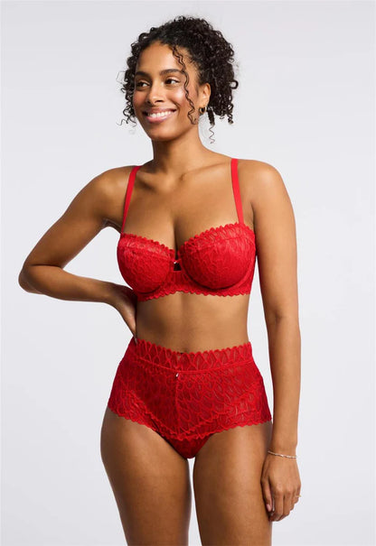 Lacy High Waist Brief In Sweet Red - Montelle