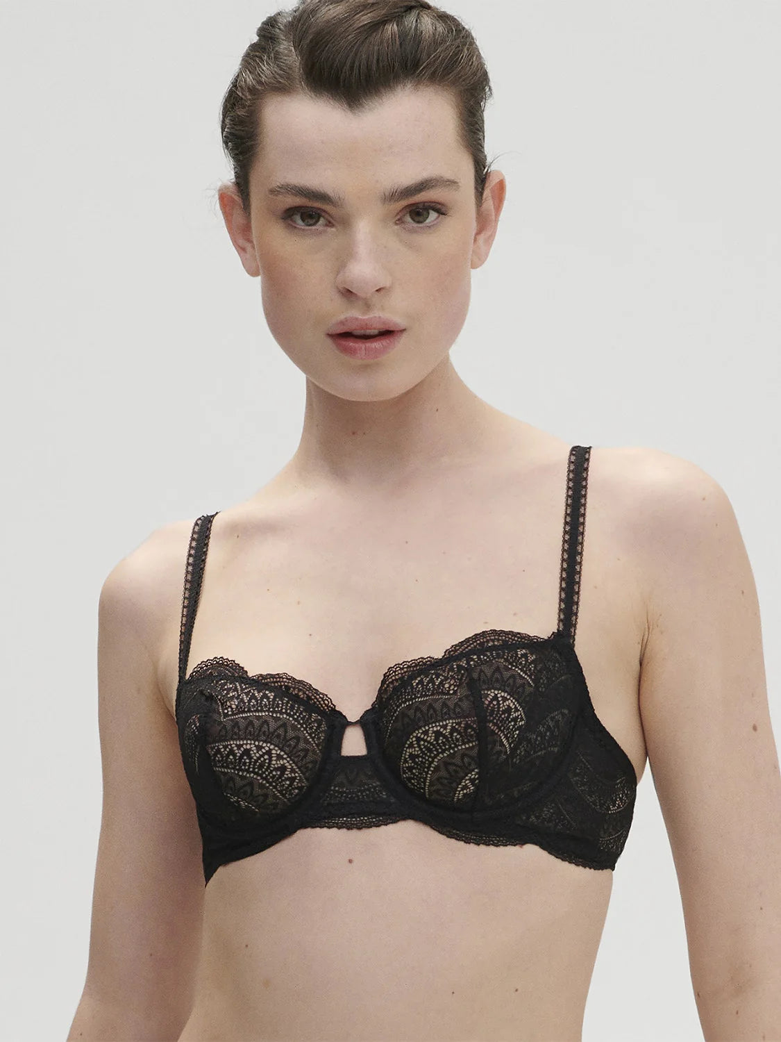 Simone Pérèle Karma Half Cup Bra in Noir, available in multiple sister sizes at BraTopia