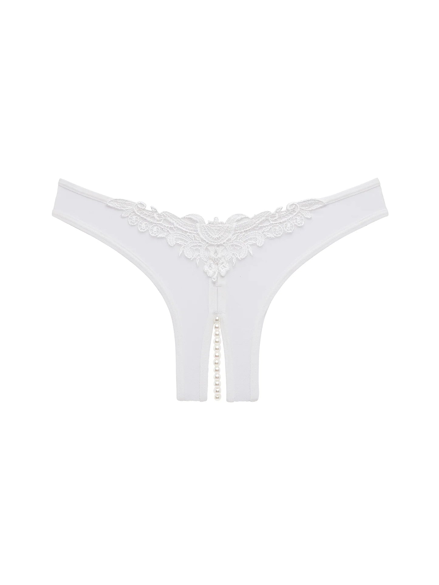 Paradise Crotchless Thong With Pearls In White