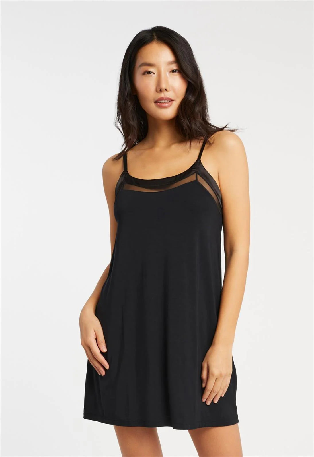 Tuxedo Slip Chemise In Black - Fleurt