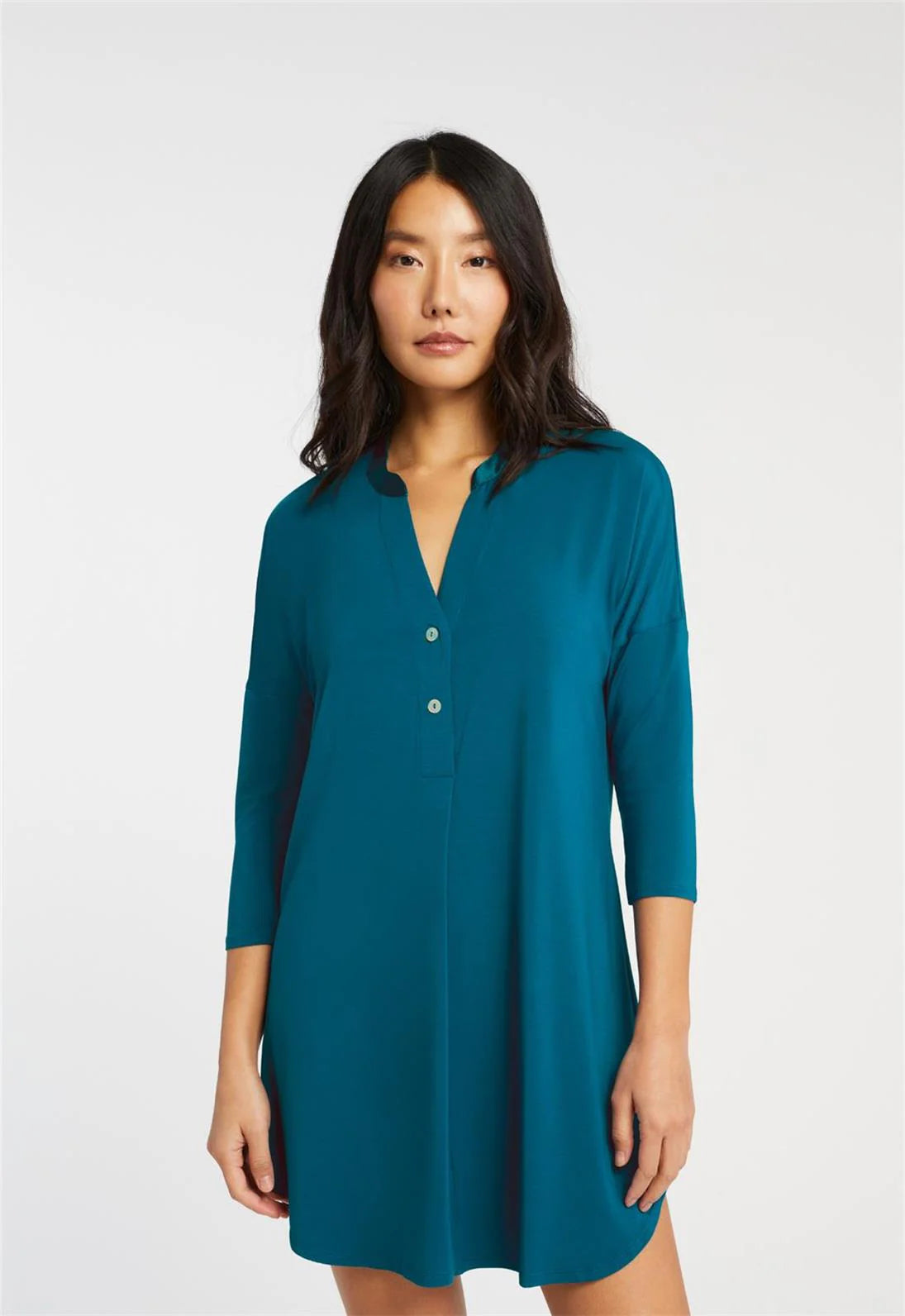 Essentials Dolman 3/4 Sleeve Nighshirt In Peacock - Fleurt