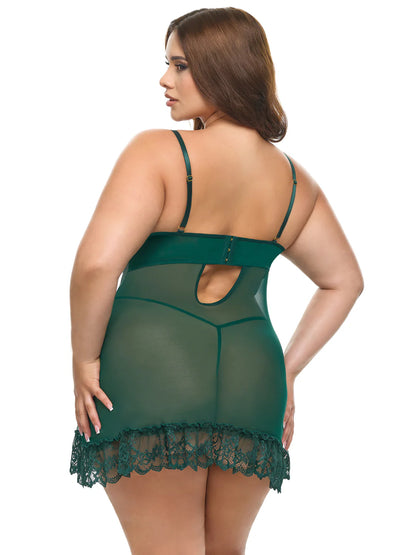 Valentine Soft Cup Lacey Babydoll With Bows In Rain Forest - Oh La La Cheri