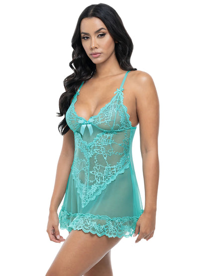 Valentine Soft Cup Lacey Babydoll With Bows In Mojito - Oh La La Cheri