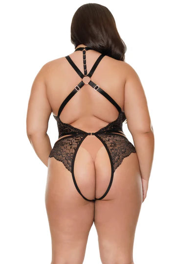 Pleasure Crotchless Teddy In Black - Coquette