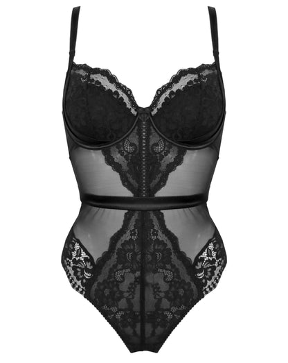 Fleur Half Padded Underwire Bodysuit In Black - Pour Moi