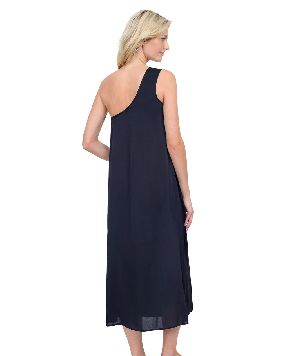 Rose Bud One Shoulder Sarong Dress In Black - Gottex