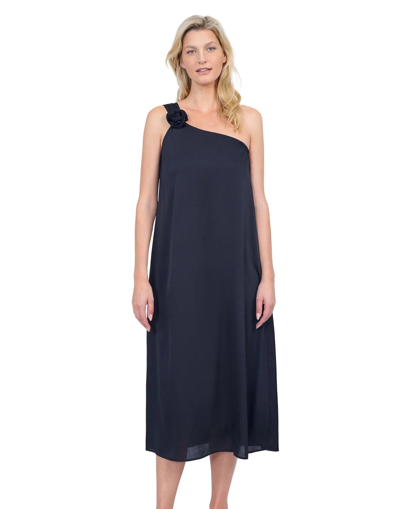 Rose Bud One Shoulder Sarong Dress In Black - Gottex