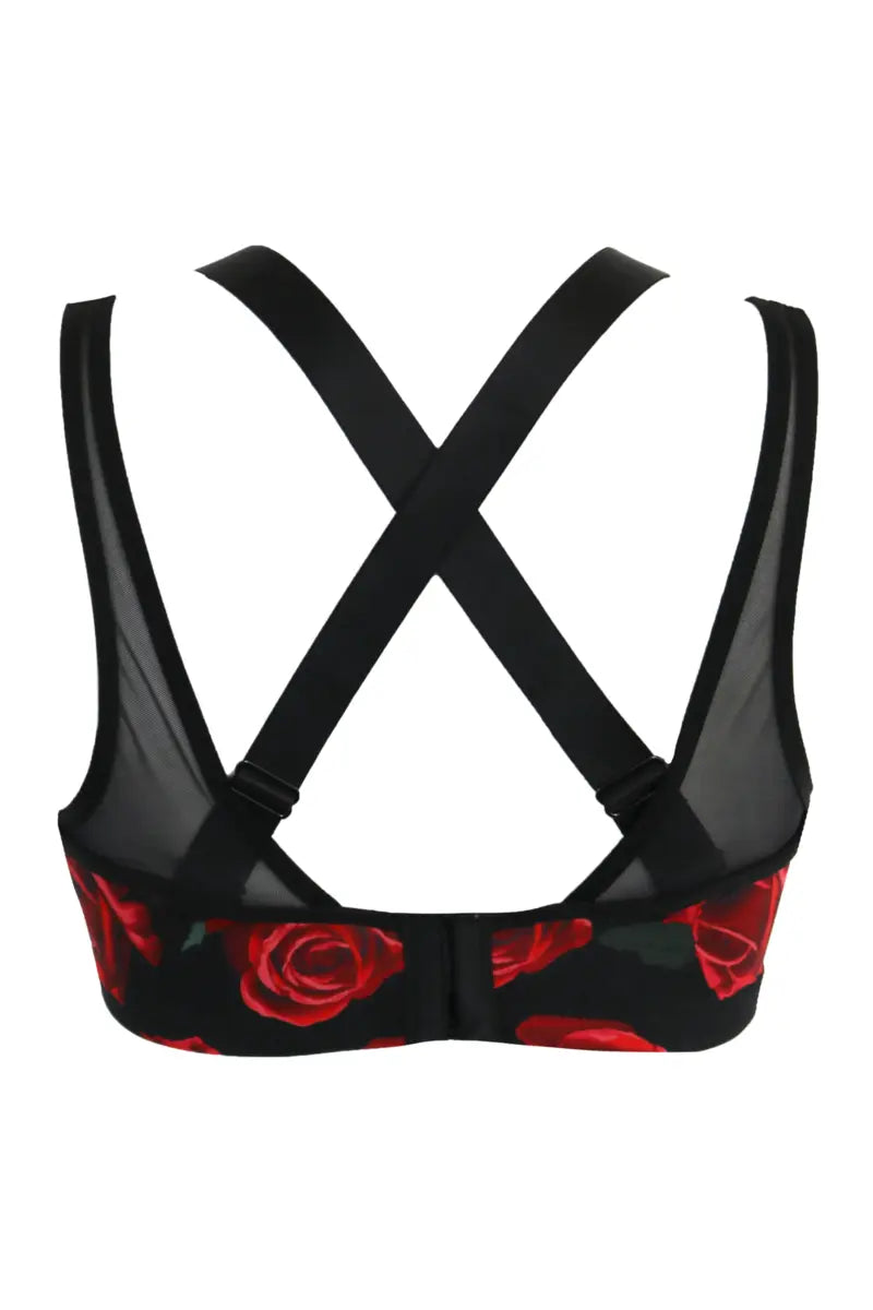Energy Infinite Double Strap Lightly Padded Convertible Sports Bra in Black Floral - Pour Moi