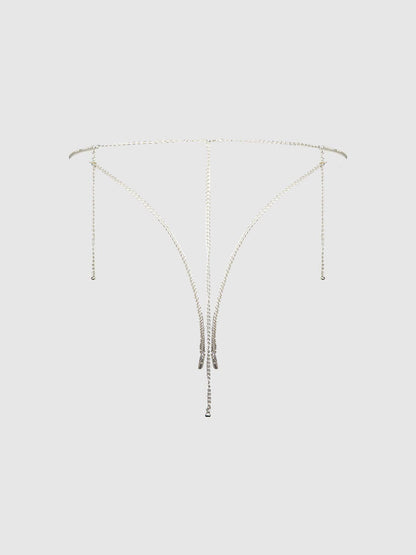 Rhinestone & Pearl Butterfly Panty In Silver - House of Desire