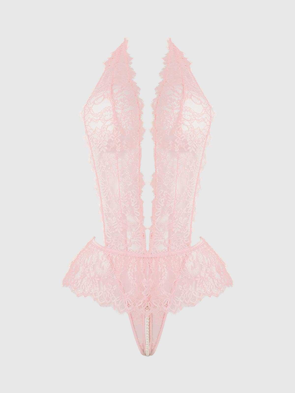 Jocelyn Lace & Pearl Crotchless Teddy - House of Desire