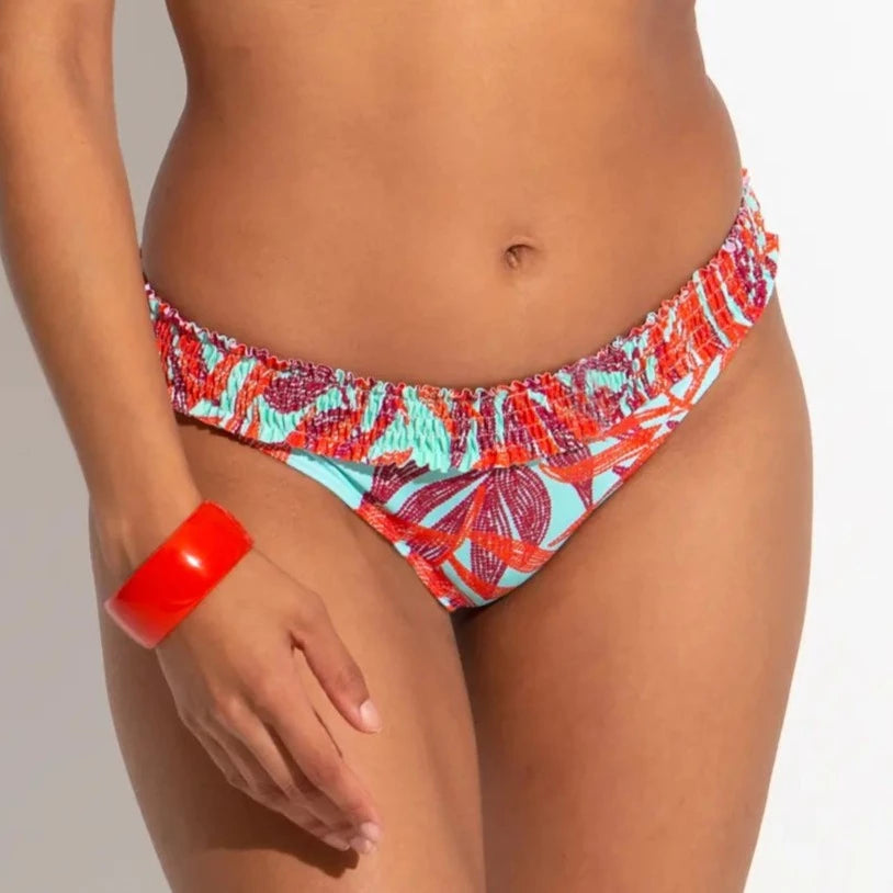 Free Spirt Frill Waist Bikini Brief In Aqua Palm - Pour Moi