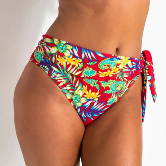 Heatwave Fold Over Bikini Brief In Red Floral - Pour Moi