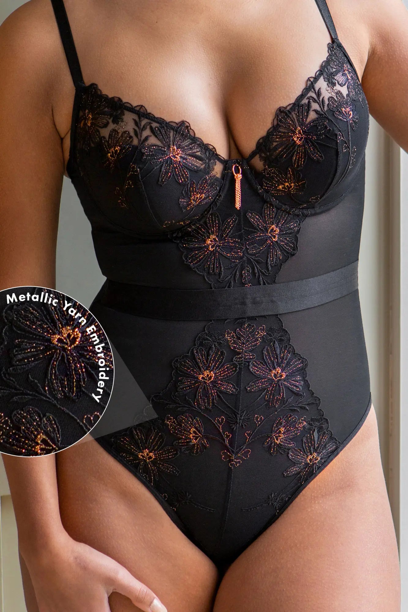 Constance Underwired Body In Black & Rose Gold - Pour Moi