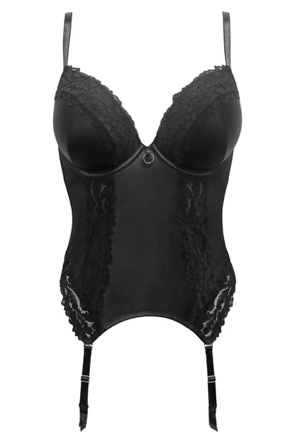 Lavish Padded Push Up Underwired Basque In Black - Pour Moi