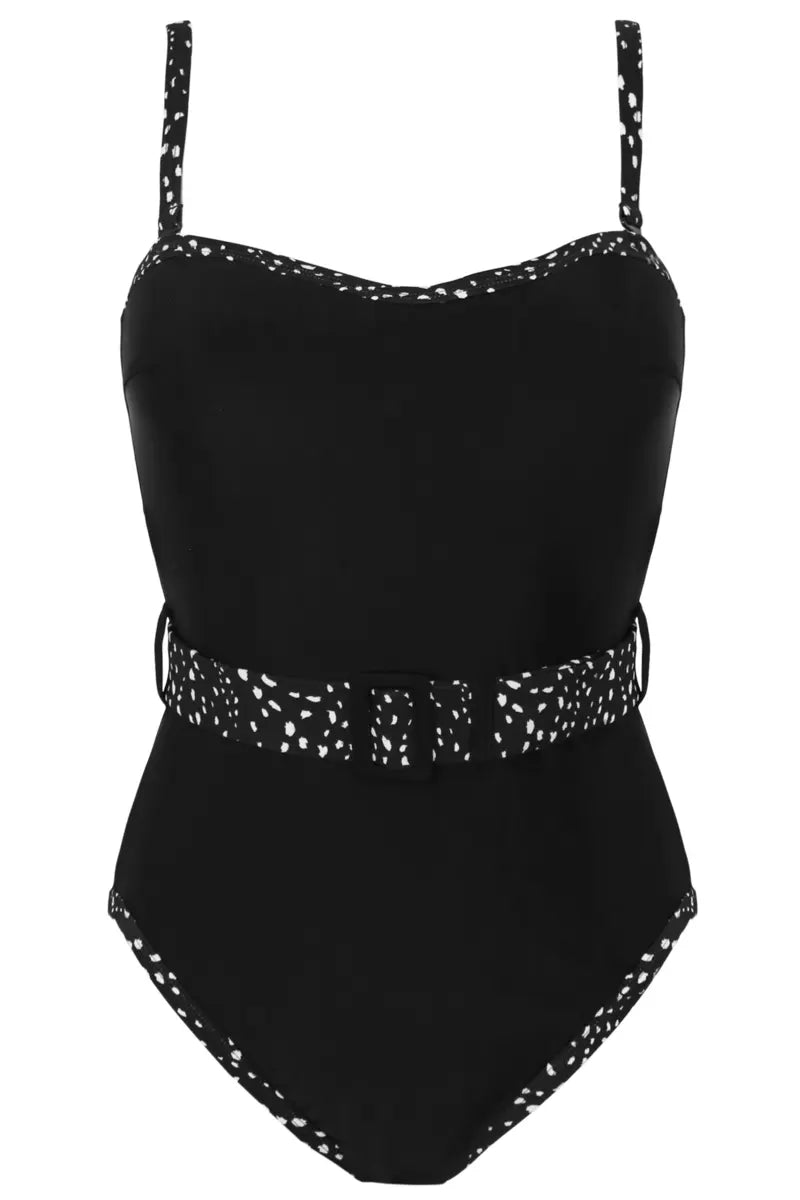 Rhodes Belted Removeable Straps Control Swimsuit In Black & White - Pour Moi