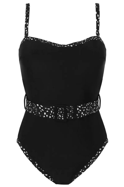 Rhodes Belted Removeable Straps Control Swimsuit In Black & White - Pour Moi