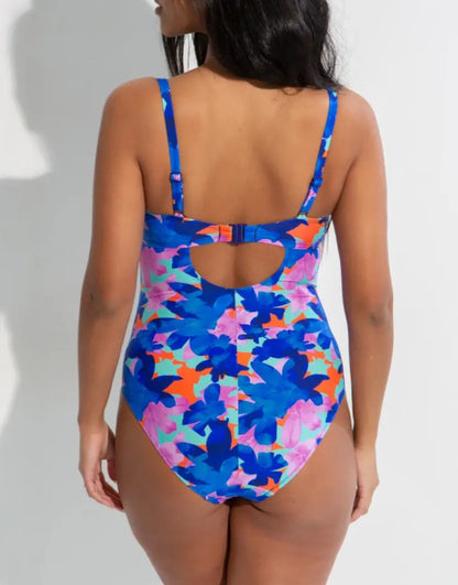 Heatwave Underwired Control Swimsuit In Aqua Floral  - Pour Moi