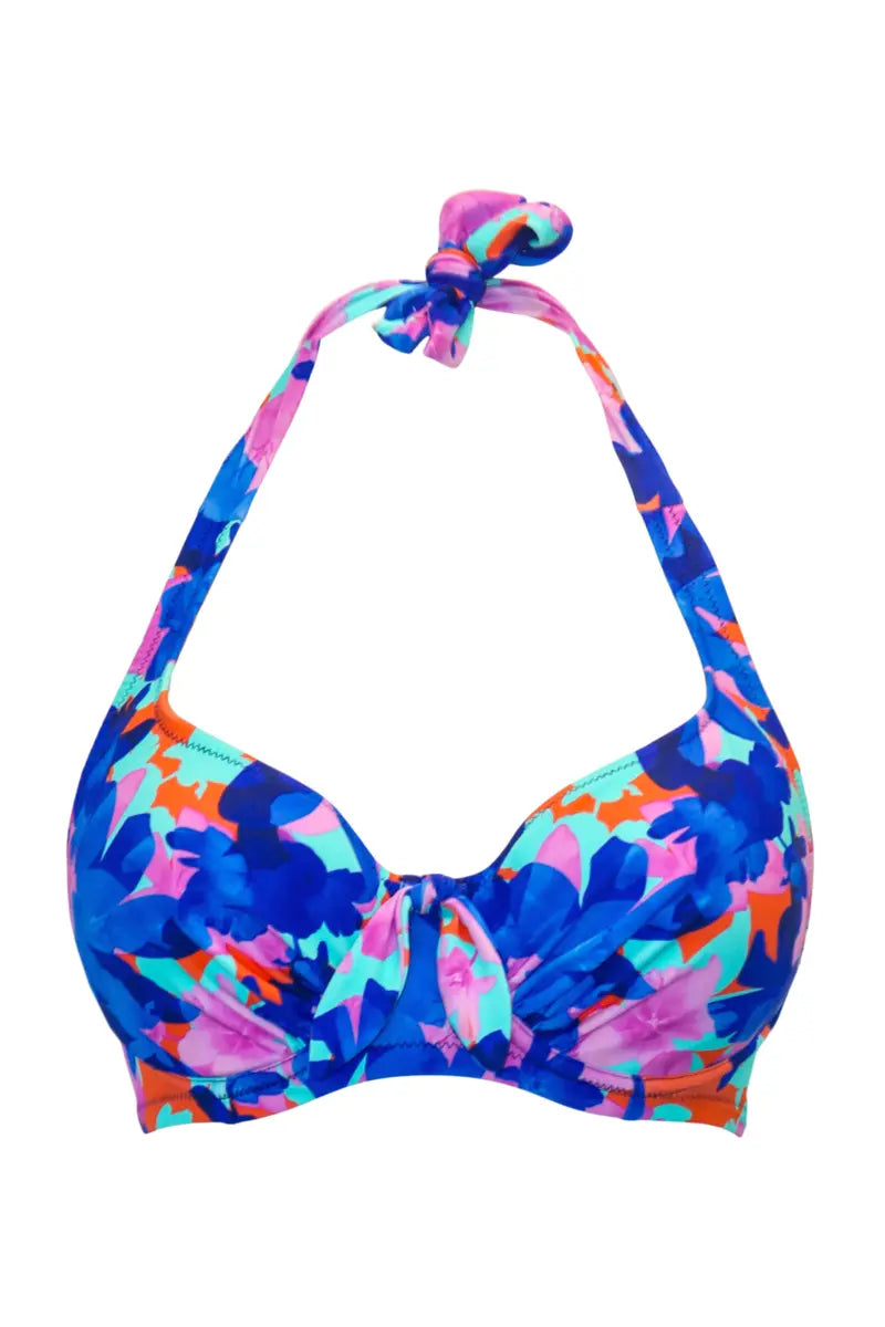 Heatwave Halter Underwired Bikini Top In Aqua Floral - Pour Moi