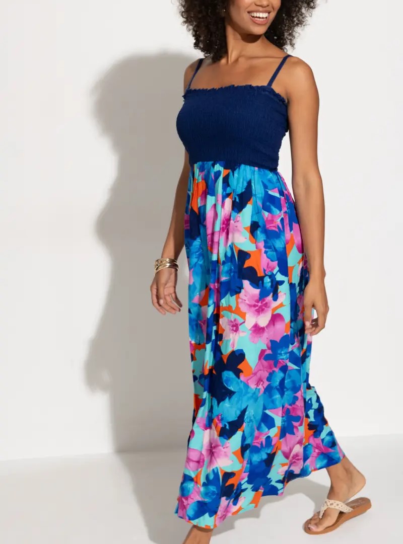 Shirred bodice cheap maxi dress