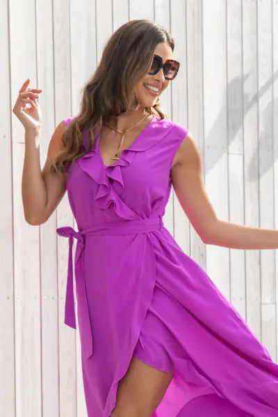 Midaxi Wrap Beach Dress In Ultraviolet - Pour Moi